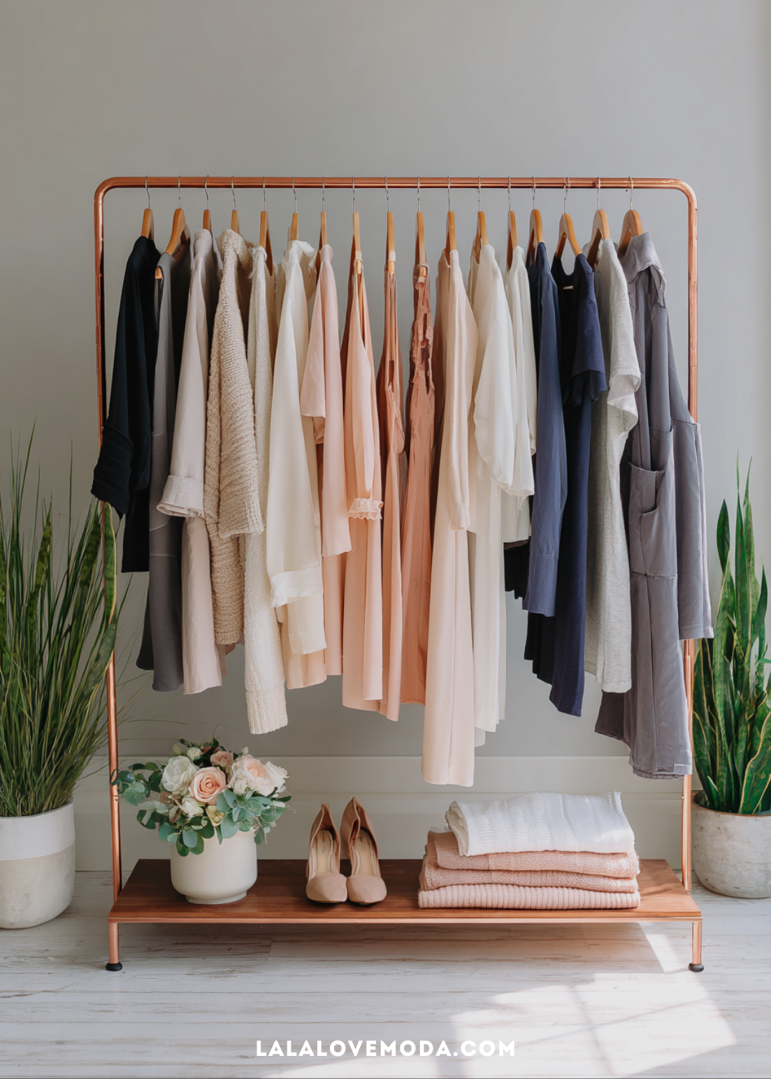 clothing rack with hangers and clothes