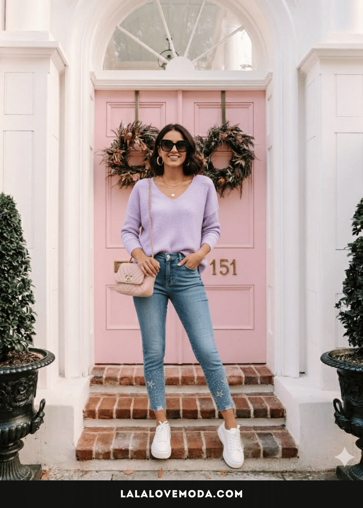 lilac v neck sweater for women ladies casual top to wear with jeans