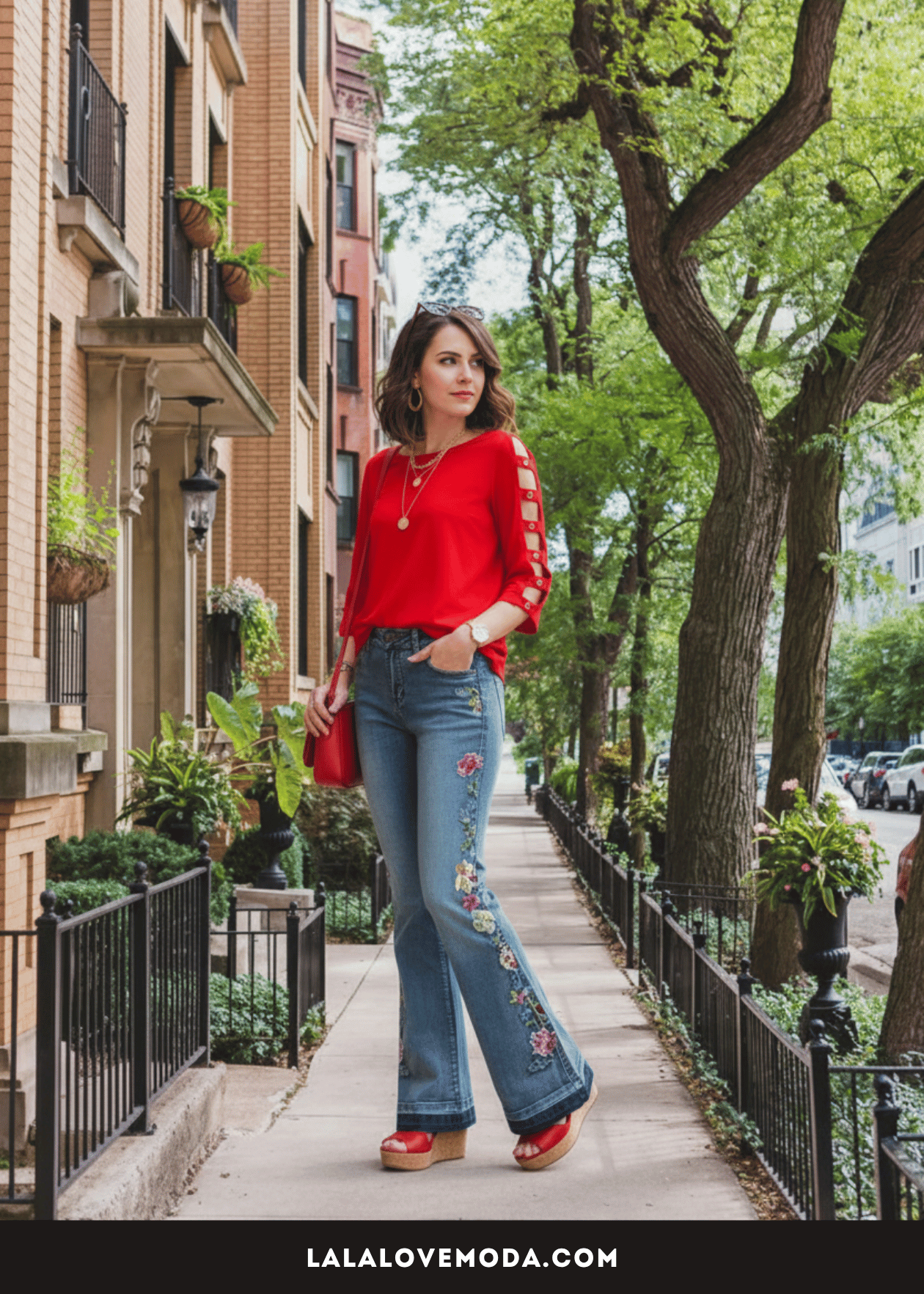 nice tops for going out red sleeve cutout top