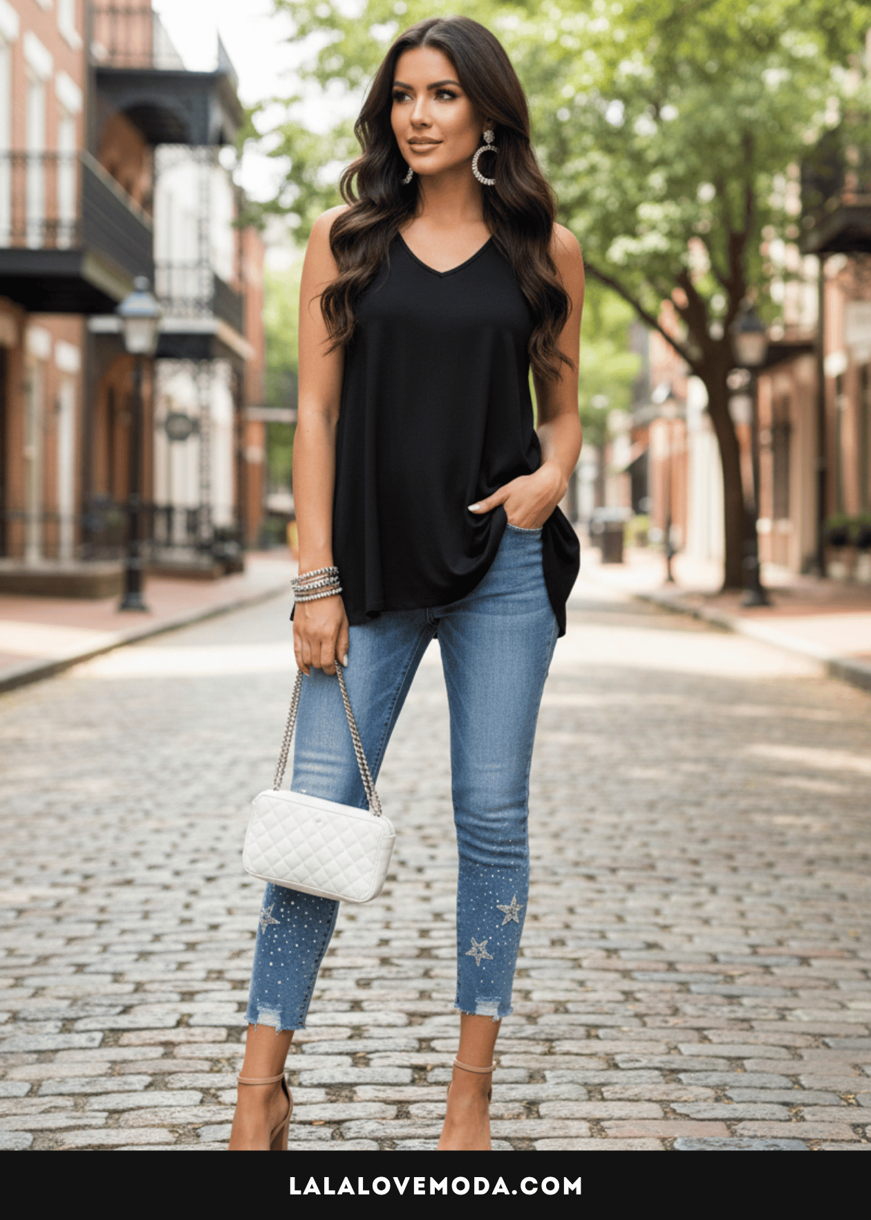 black v neck sleeveless tunic stylish top to wear with jeans