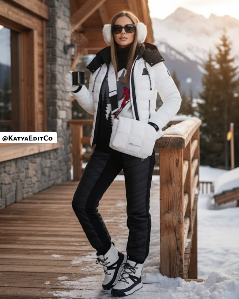 Apres ski outfit for women - black and white 