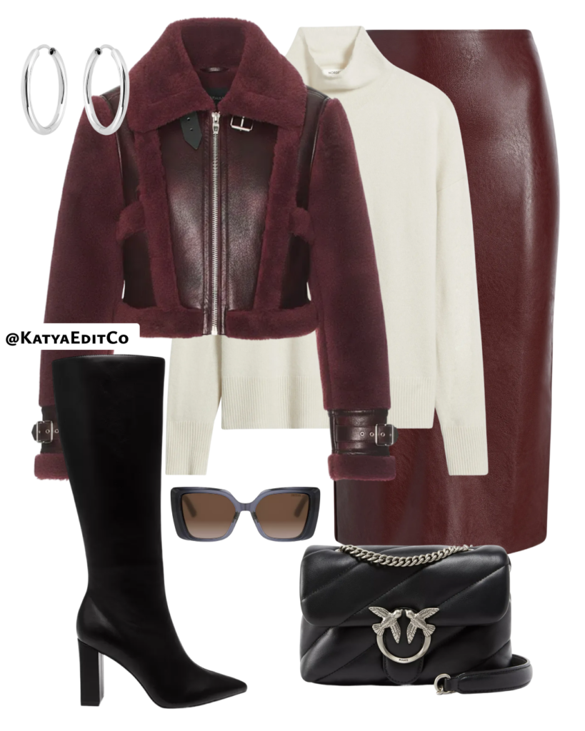 how to style leather skirt in winter - Burgundy leather skirt 