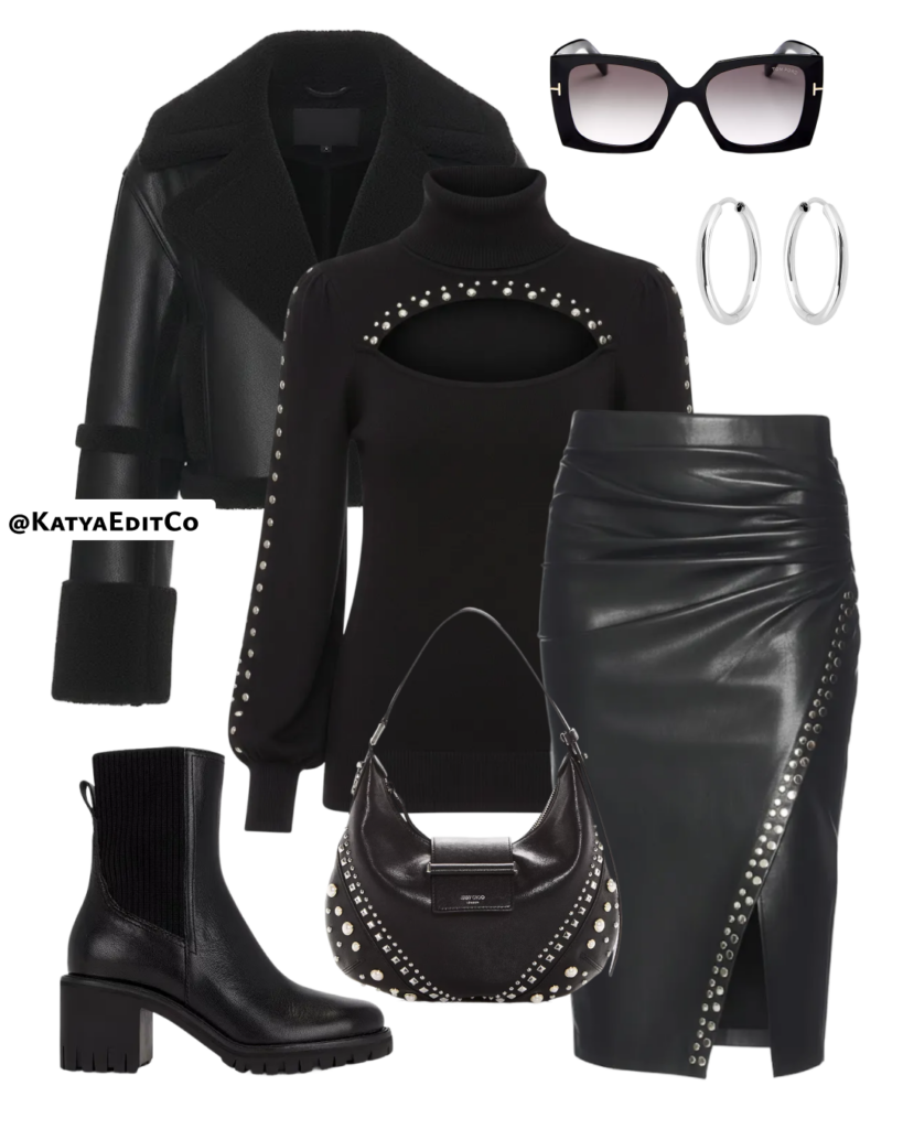black leather skirt outfit for women - Leather skirt with slit 